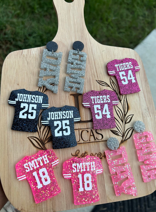 Pink Out Personalized Football Jersey Number Earrings- Customize with your name, number and colors