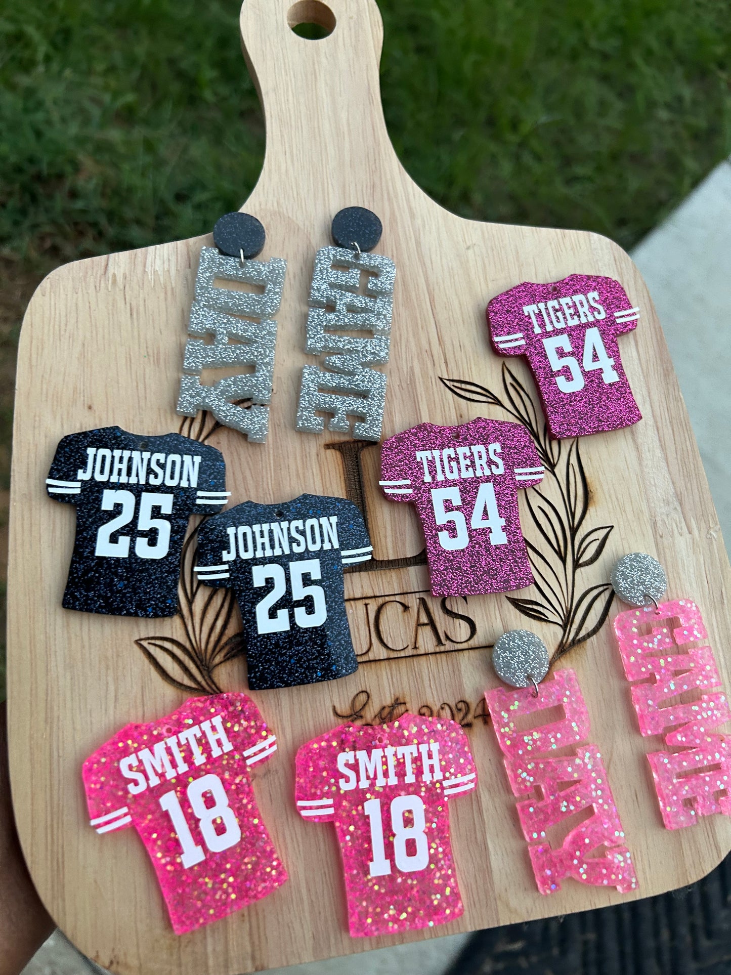 Pink Out Personalized Football Jersey Number Earrings- Customize with your name, number and colors