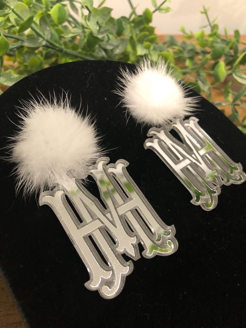Personalized Vintage Monogram Earrings with Fur Topper