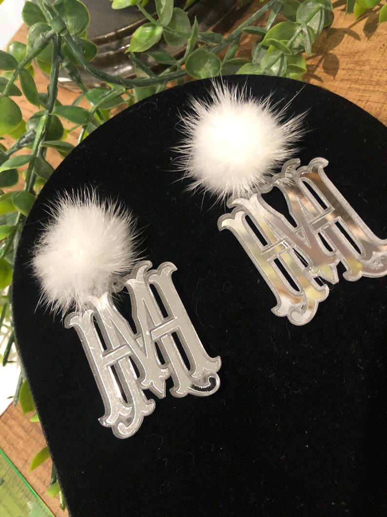 Personalized Vintage Monogram Earrings with Fur Topper