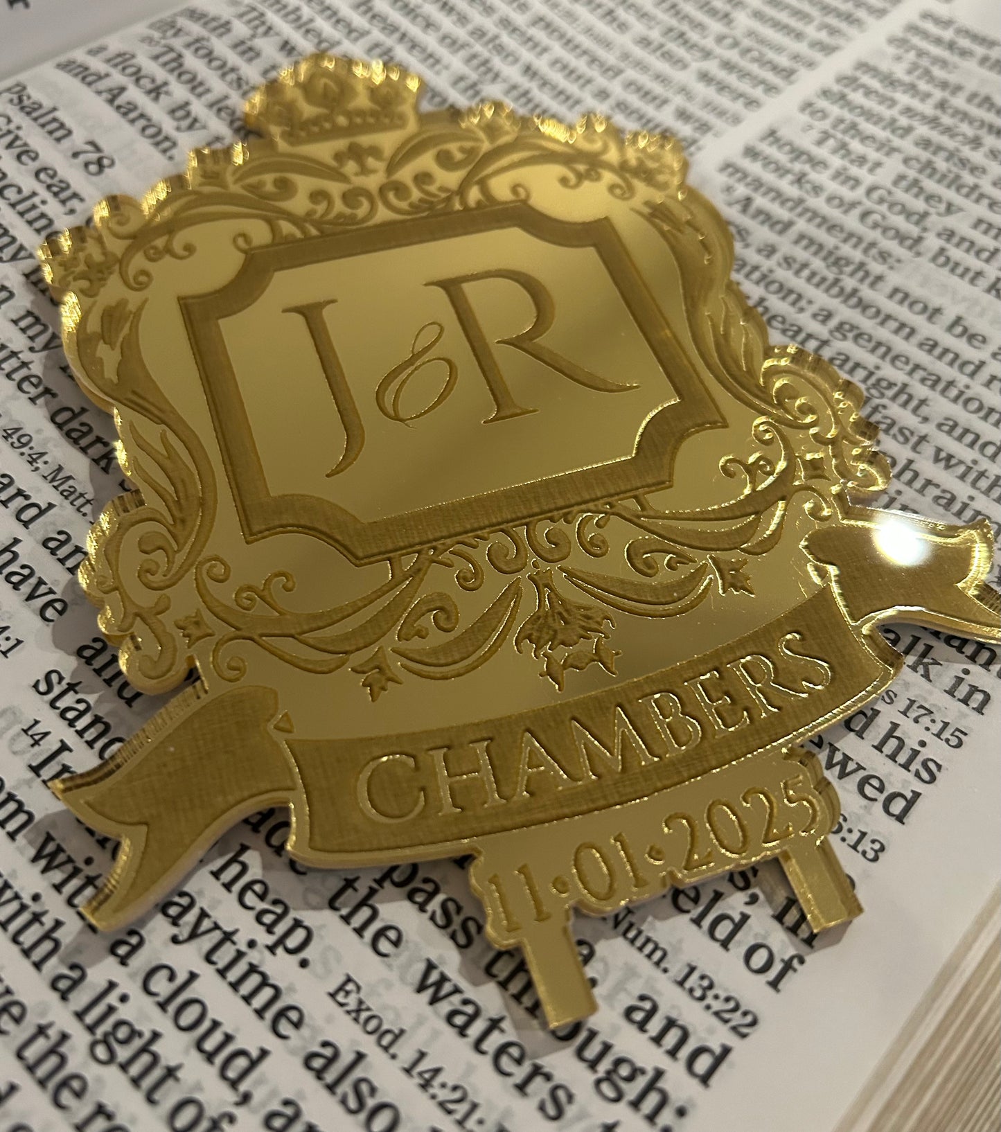 Personalized Crest Cake Topper – CustomDesign for Client – Mirror Acrylic Wedding Cake Decoration