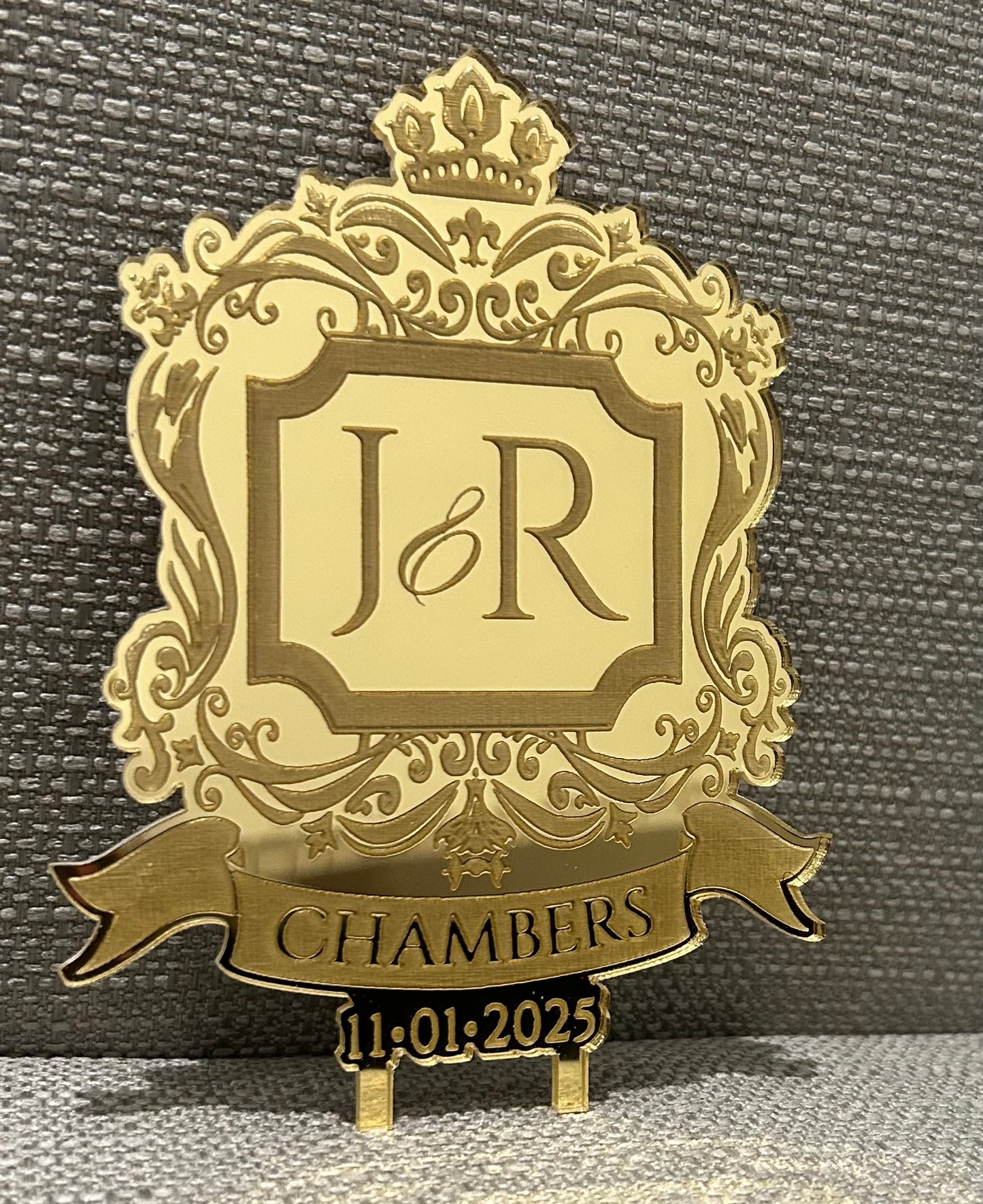 Personalized Crest Cake Topper – CustomDesign for Client – Mirror Acrylic Wedding Cake Decoration