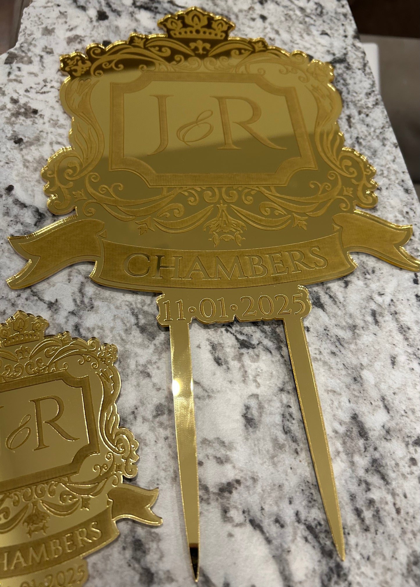 Personalized Crest Cake Topper – CustomDesign for Client – Mirror Acrylic Wedding Cake Decoration