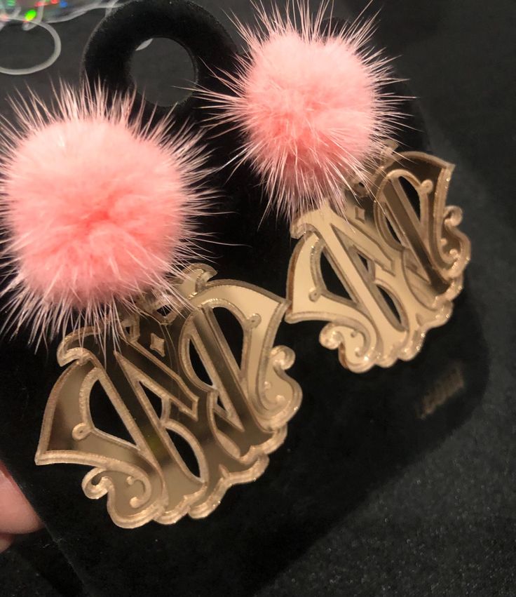 Personalized Vintage Monogram Earrings with Fur Topper