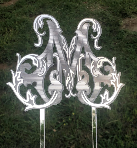 Personalized Vintage Monogram Cake Topper Single Initial in Victorian Filigree – Mirror Acrylic Wedding Cake Decoration