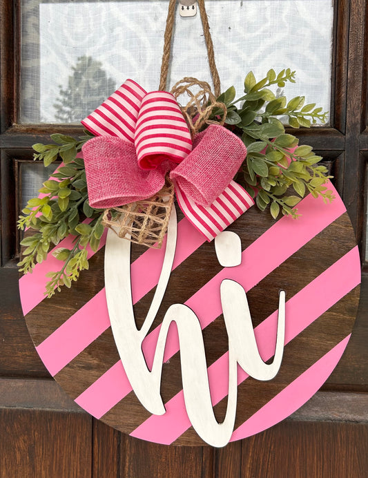 Welcome Sign “Hi” 3D Wood Door Hanger Sign - Customizable Colors