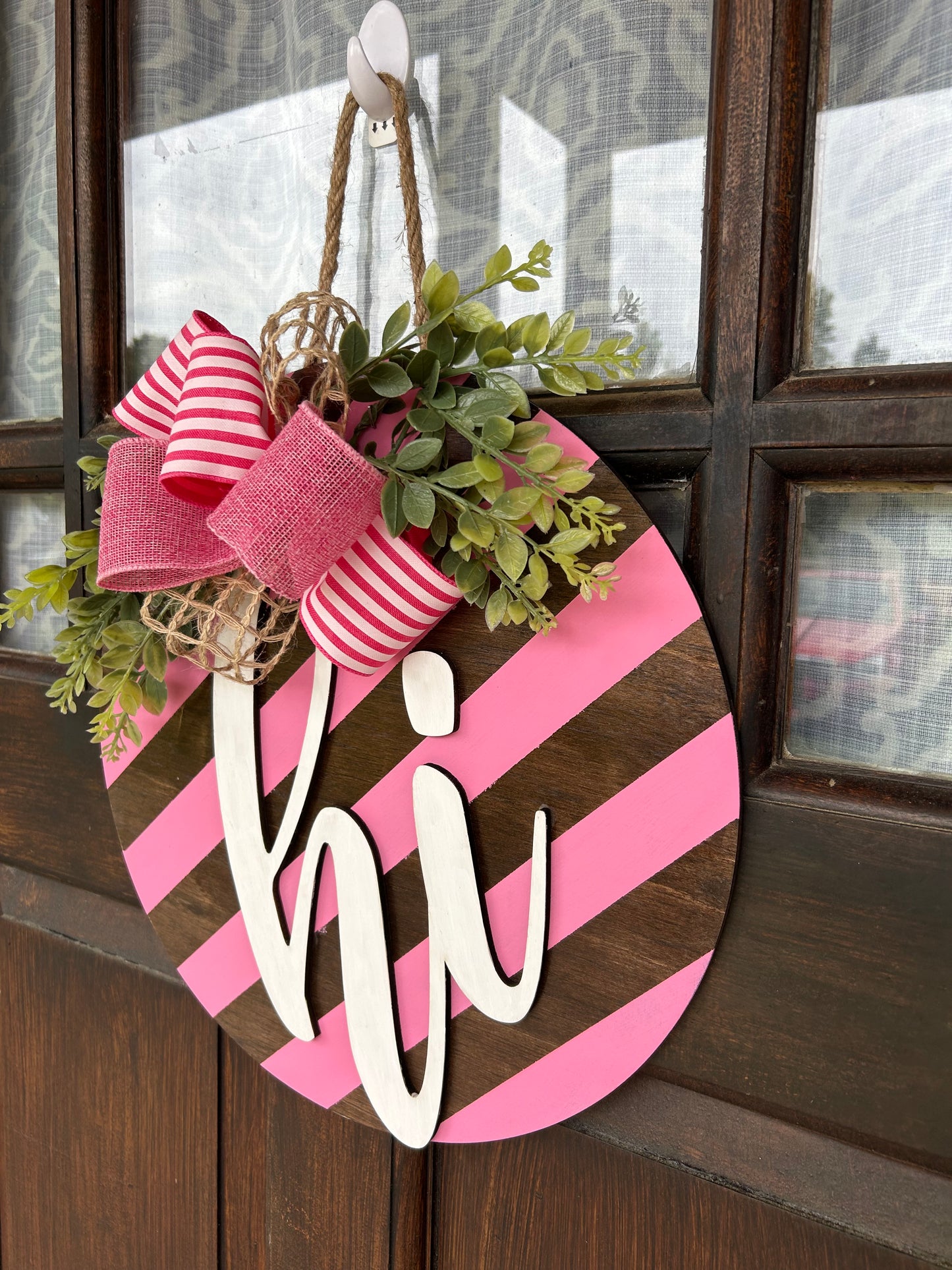 Welcome Sign “Hi” 3D Wood Door Hanger Sign - Customizable Colors