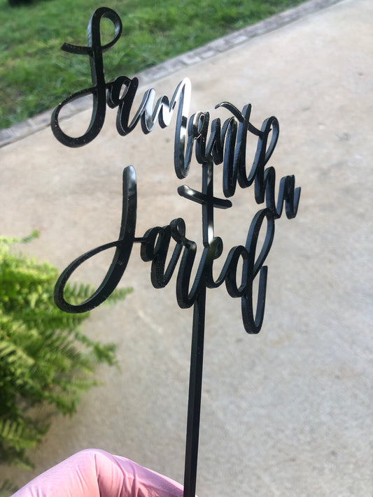Personalized Black Acrylic Couple Names Cake Topper
