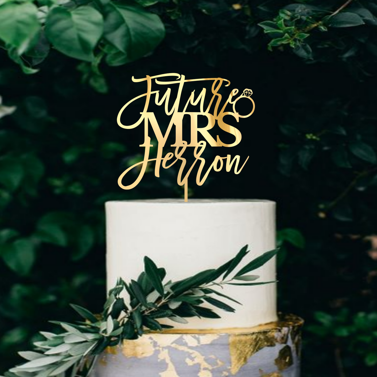 Personalized Gold Bridal Shower Cake Topper with Last Name