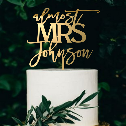 Personalized Gold Bridal Shower Cake Topper with Last Name