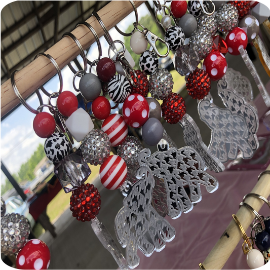 Custom Beaded Laser Engraved Mascot Keychain or Bag Charm (Your Team - Your Colors)