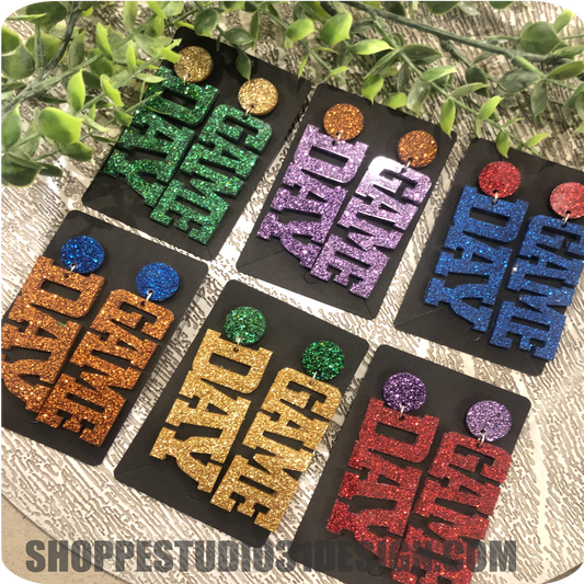 Personalized Glitter GAME DAY text Earrings- Customize with your team colors