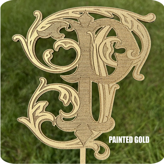 Personalized Vintage Monogram Cake Topper Single Initial in Victorian Filigree – Wood Wedding Cake Decoration