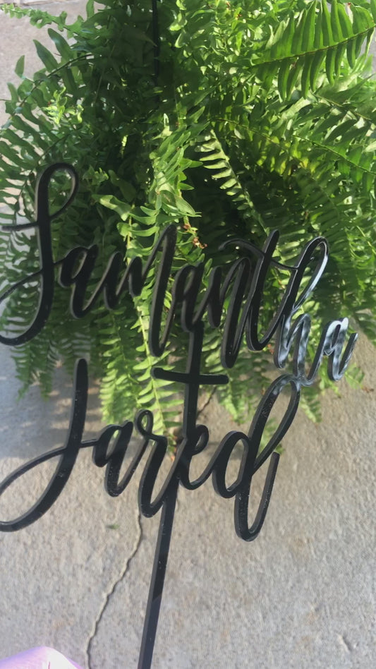 Personalized Black Acrylic Couple Names Cake Topper