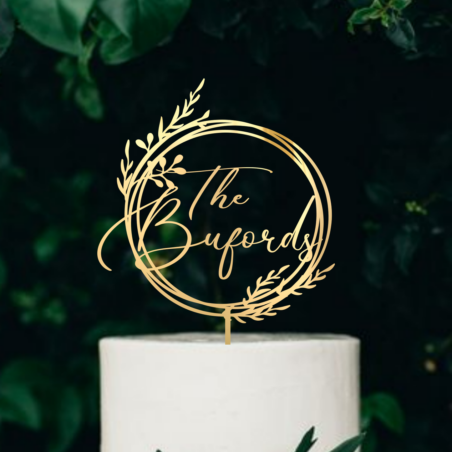 Personalized Boho Wreath Wedding Cake Topper
